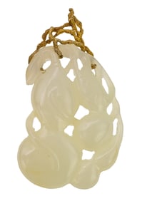 Chinese White Jade & Yellow Gold Pendant