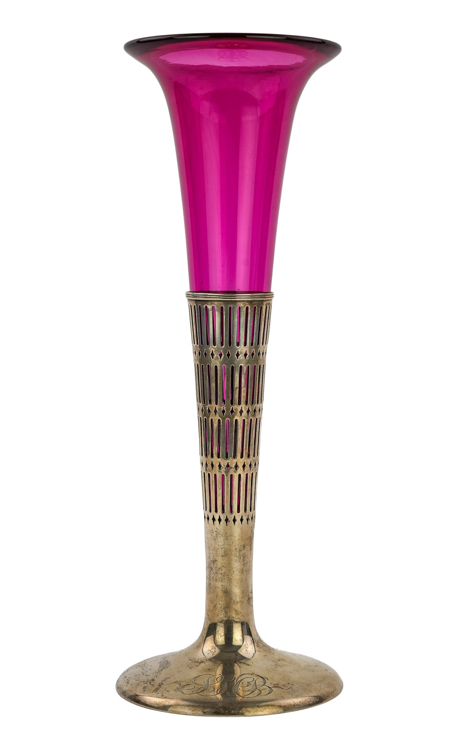 Edwardian Cranberry Glass Vase in Sterling Base (1 of 5)