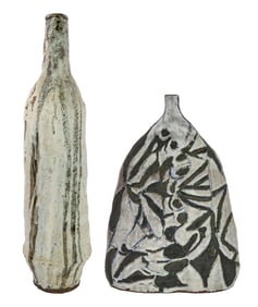 Pair of Mid Century Brutalist Art Pottery Vases