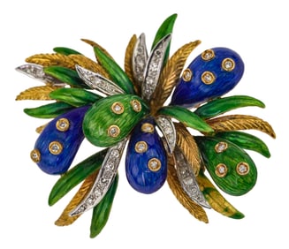 18k Diamond & Enamel Brooch