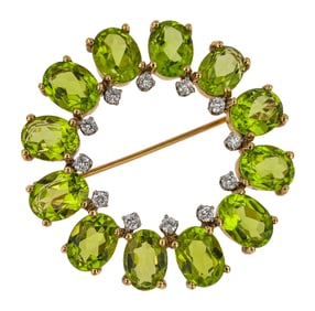Raymond Yard Green Tourmaline & Diamond Brooch