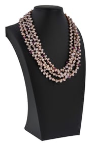 Multi-Strand Pink Freshwater Pearls & Tourmaline Necklace