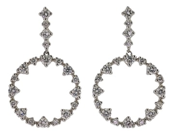 Pair 14k White Gold & Diamond Hoop Earrings