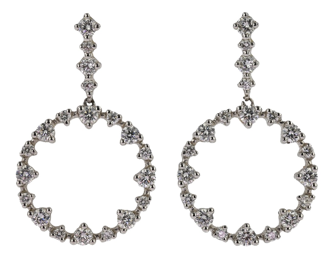 Pair 14k White Gold & Diamond Hoop Earrings (1 of 4)