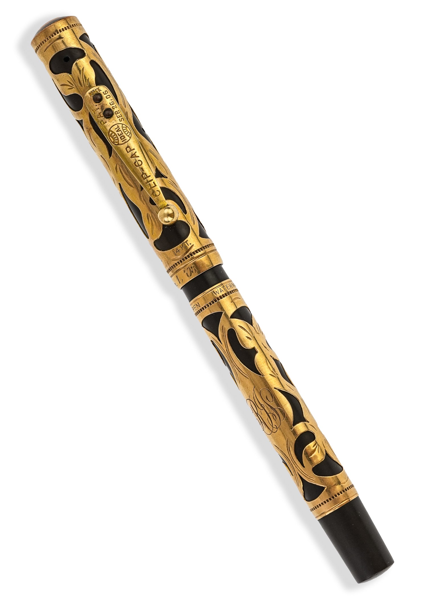 Waterman's Ideal 14k Fountain Pen: Waterman's Ideal 14k yellow gold vintage fountain pen. Clip cap, good condition, 5 1/4" long.