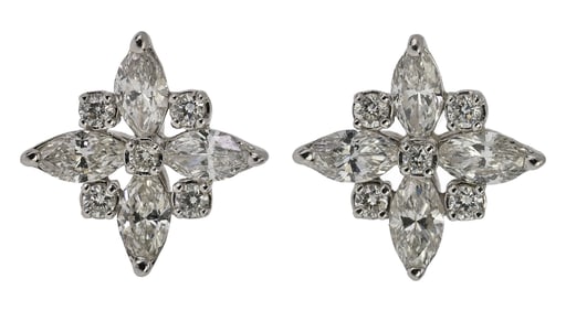 Pair of Floral Marquise Diamond Earrings