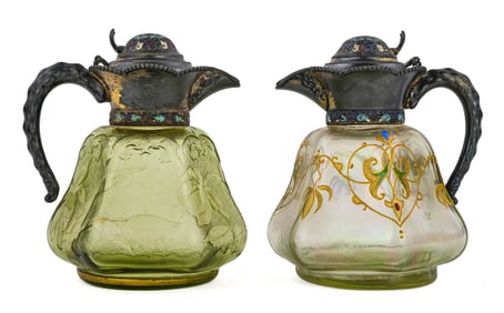 2 Austrian Loetz Syrup Pitchers