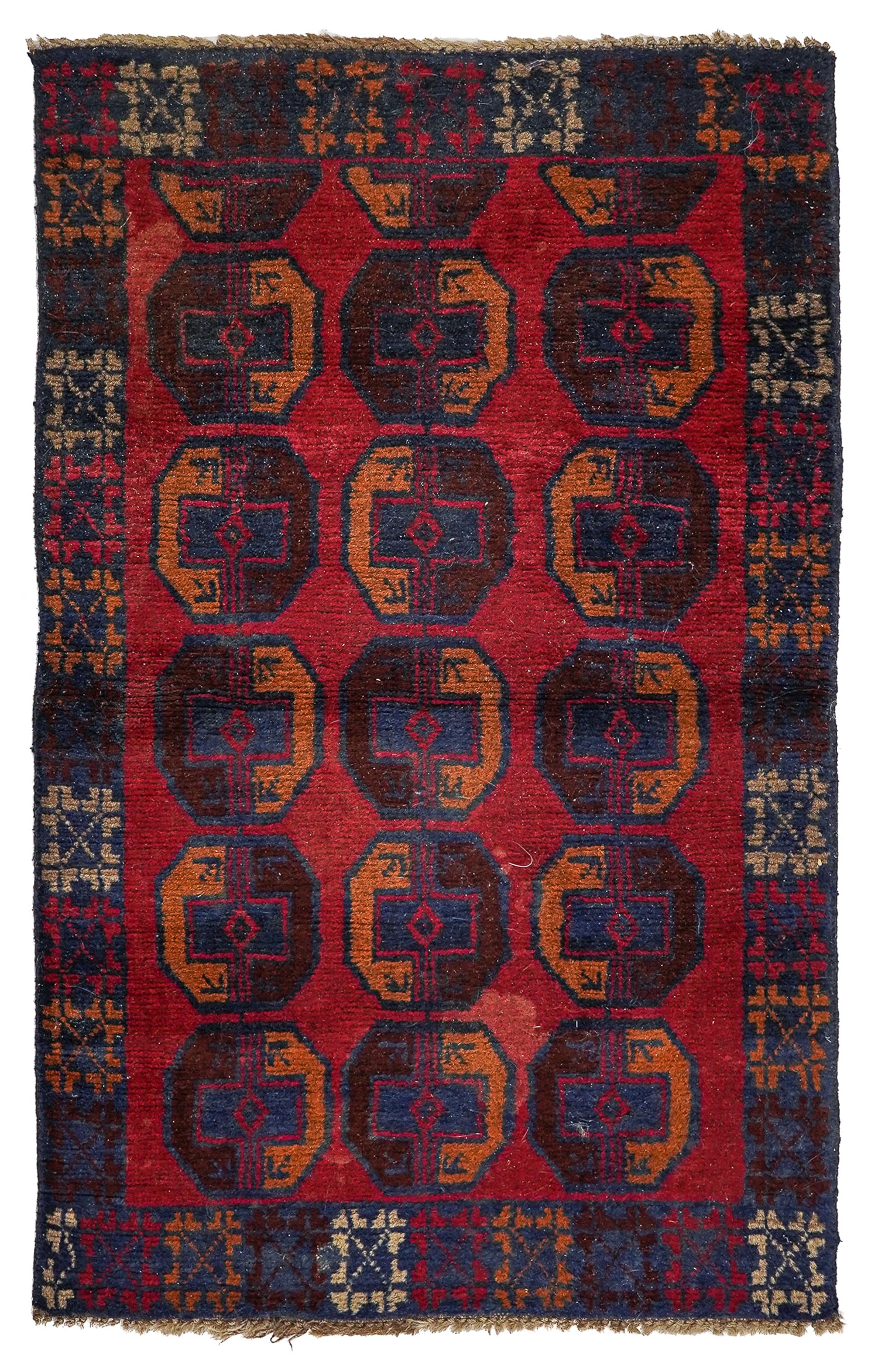 Late 20th c Afghani Area Rug: Late 20th c Afghani area rug, 3 rows of 5 1/2 guls, good condition, 2' 8" x 4' 5"