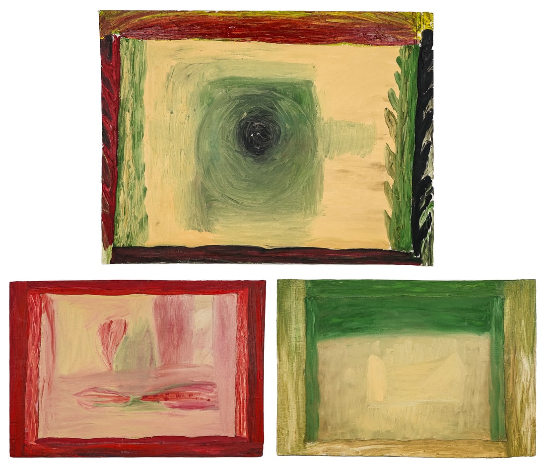 Lee Newton (AM 20th c) Abstraction in green and Red. (1 of 8)