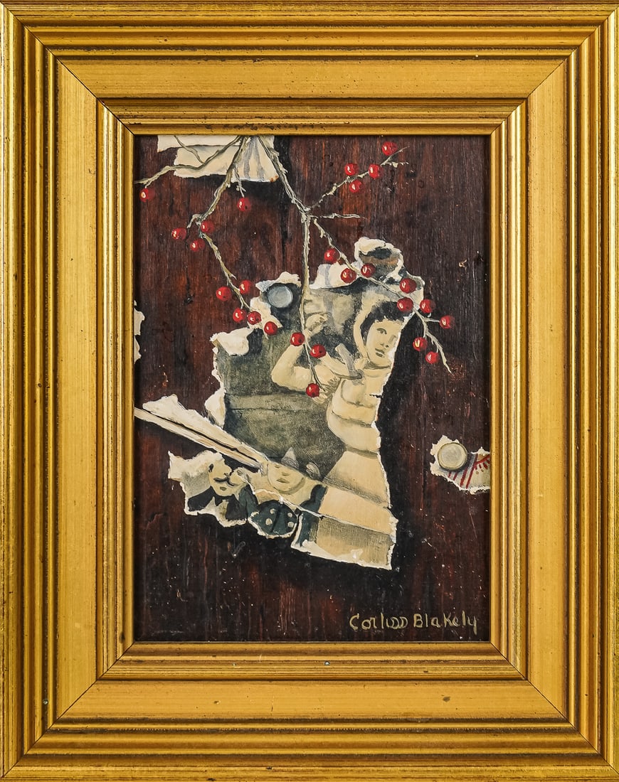 Corliss Blakely Oil on Panel Still Life: Oil on panel still life signed Corliss Blakely (Am. 20th c ) titled "Circus Memories", 7" x 5", 10" x 8" framed.