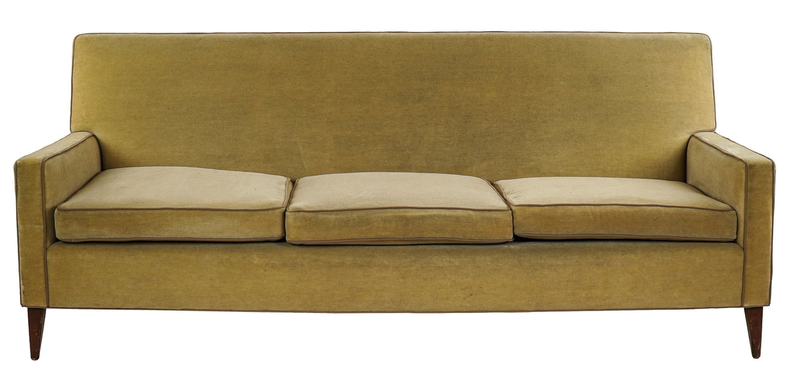 Modern Mohair Upholstered Sofa: Modern Mohair Upholstered Sofa in tasteful tan covering. 30 x 30 x 75"