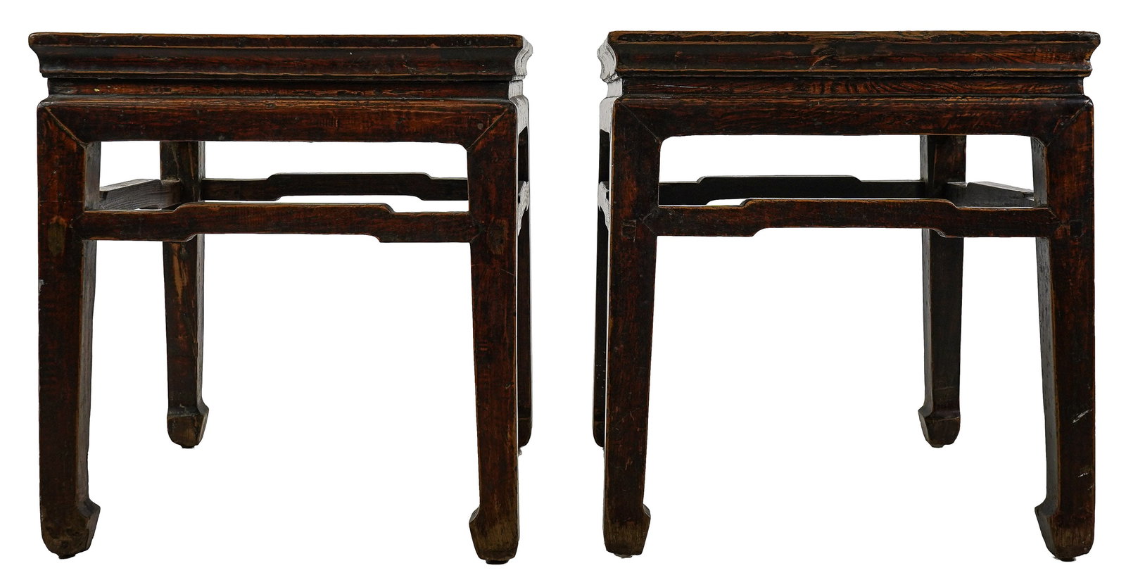 Pair of Chinese Side Table: Pair of Chinese Chestnut Side Tables- 20 x 18.5 x 18.5"