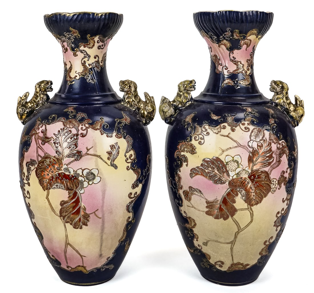 Pair of Japanese Satsuma Pottery Mantel Vases (1 of 4)