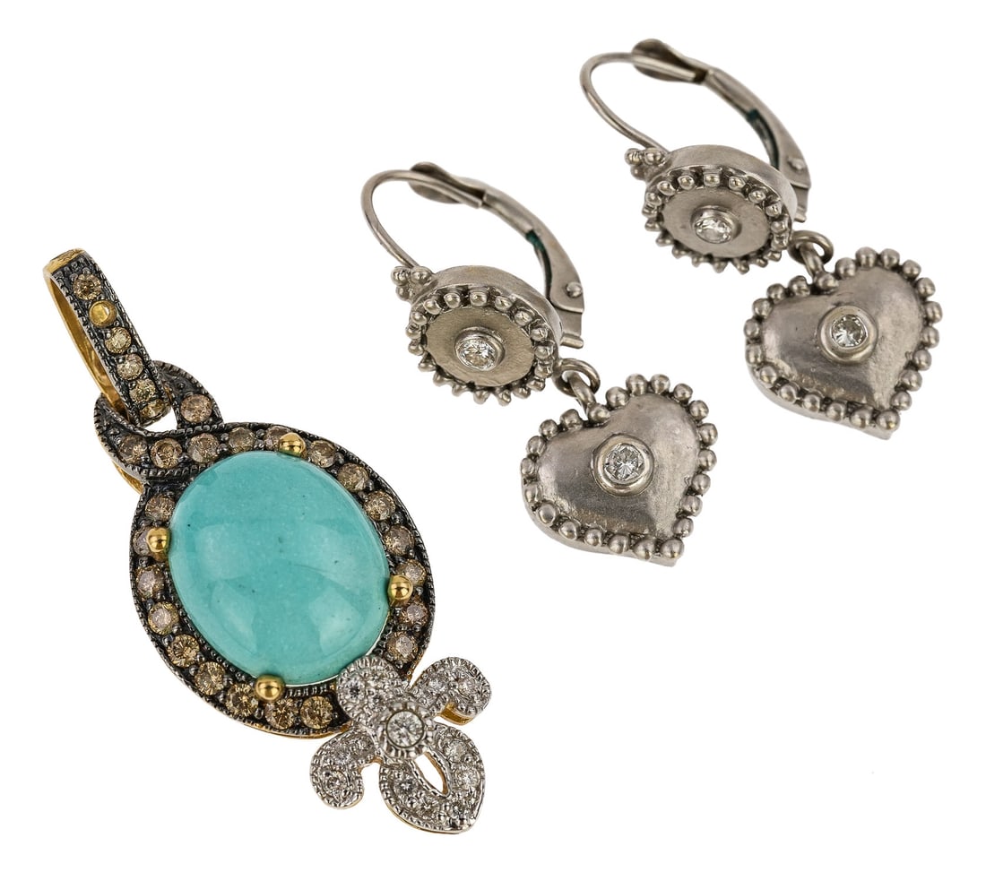 Heart Diamond Earrings & Turquoise & Diamond Pendant (1 of 6)