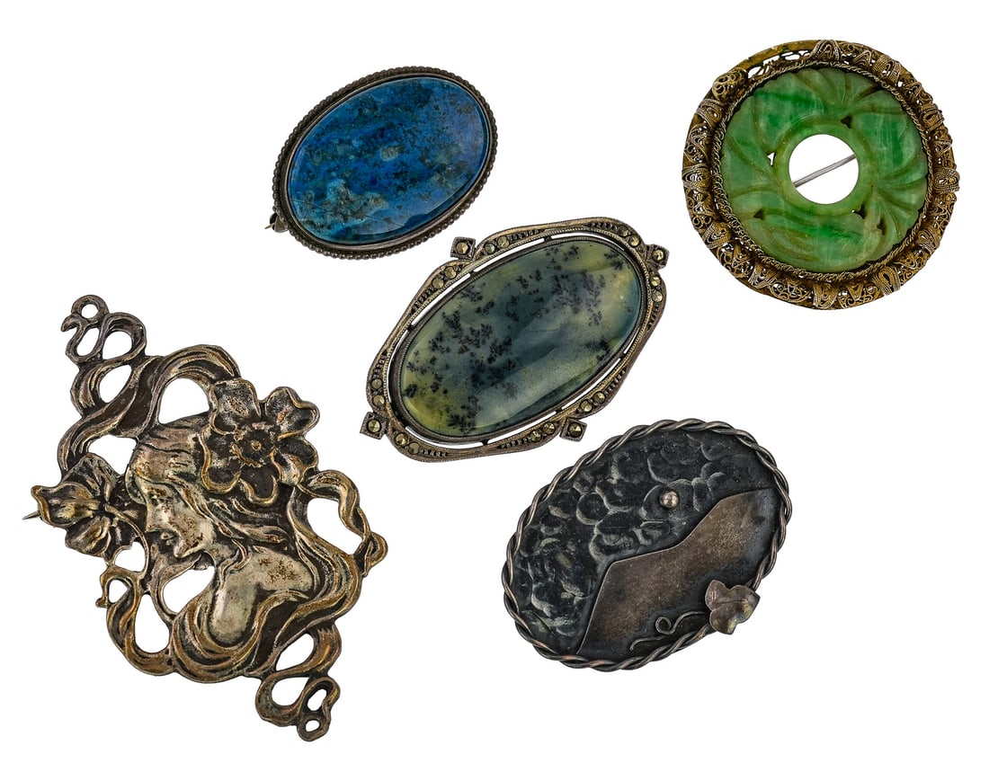 5 Antique Silver Brooch Pins (1 of 3)