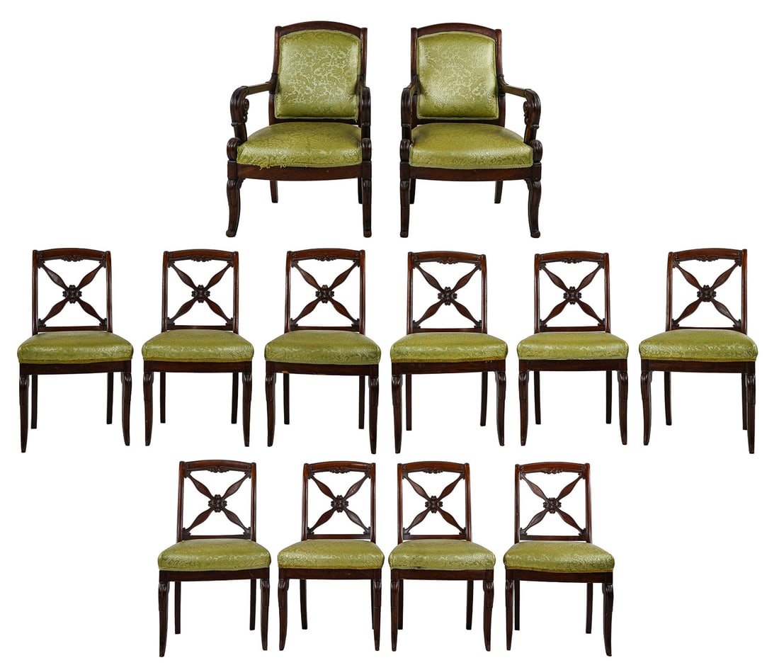 Set of 12 19th c Carved Mahogany Regency dining chairs. (1 of 14)