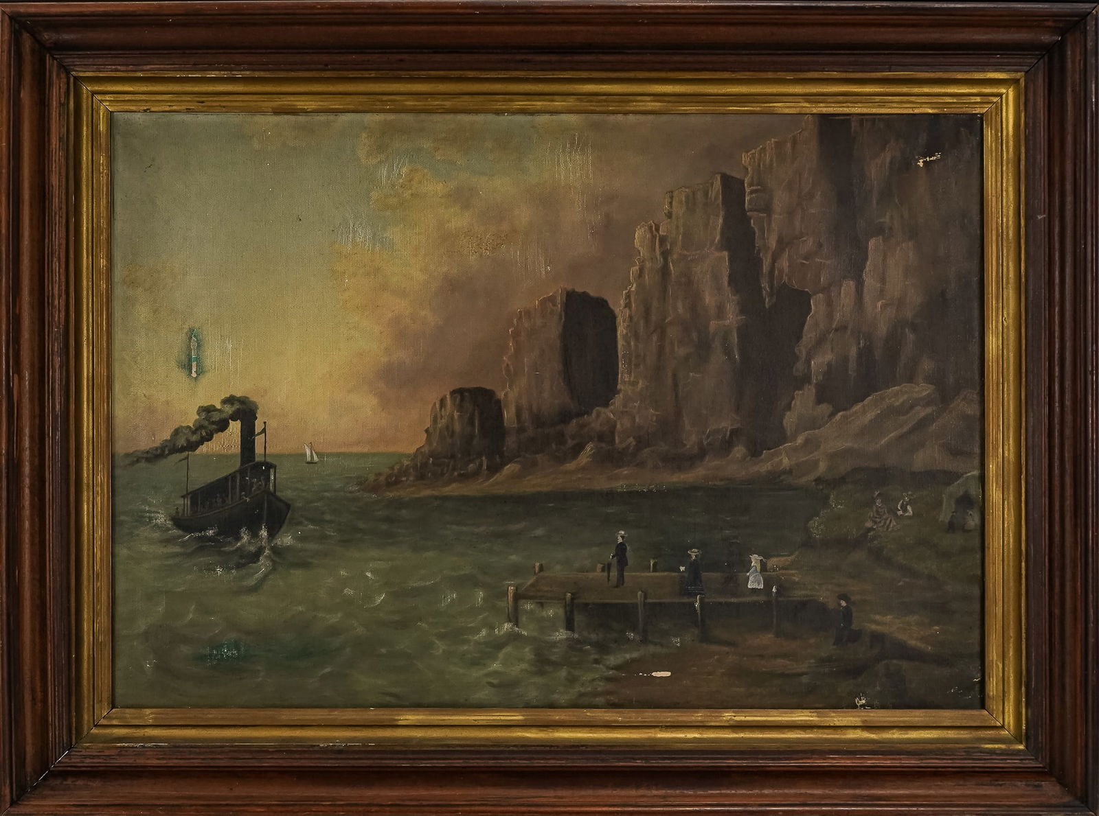 19th c Genre Scene with Steamboat (1 of 6)