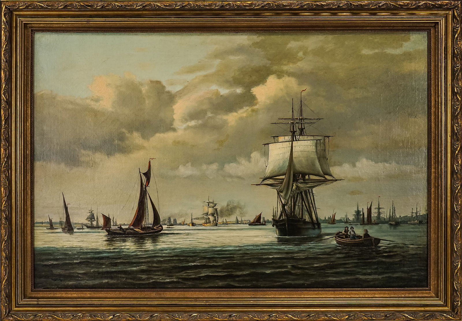 18th c European School oil on canvas shipping scene (1 of 4)