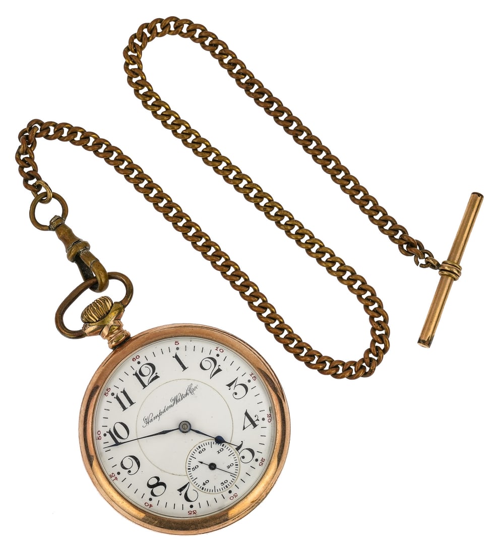 Hampden 17 Jewel Pocket Watch & Chain (1 of 5)