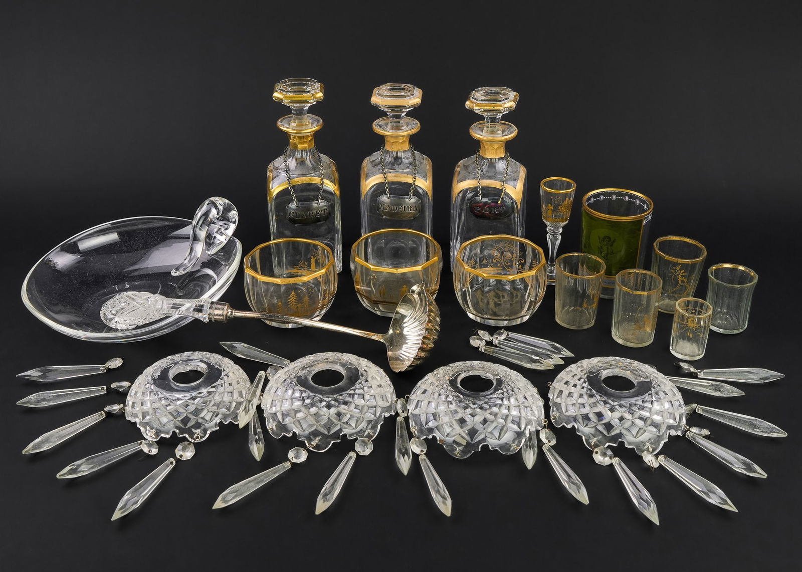 Gilt Decanters and Glassware, Waterford, Steuben (1 of 6)