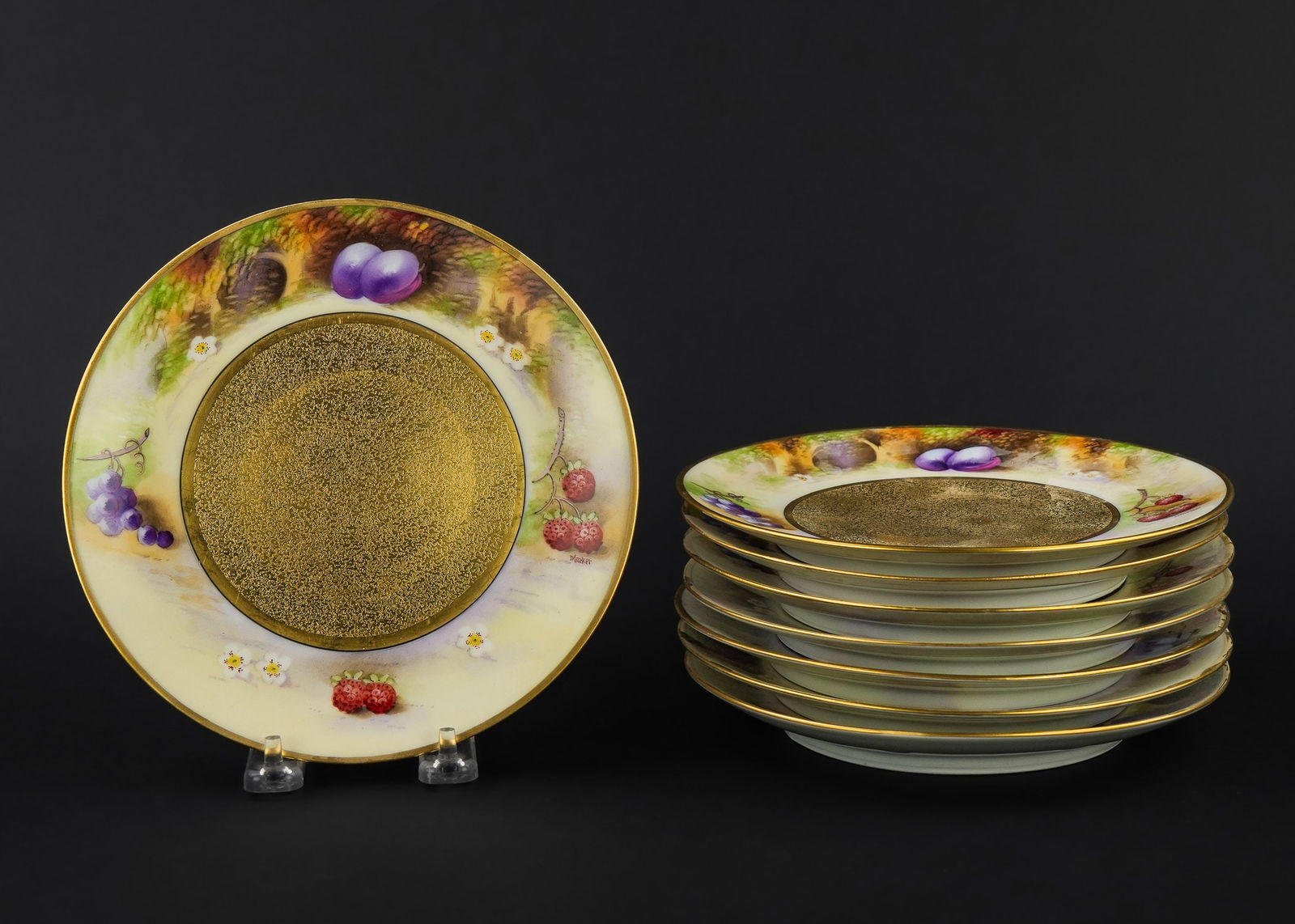 8 Pickard Signed Fruit Decorated Dessert Plates (1 of 3)