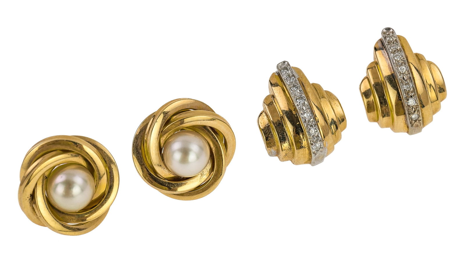 2 Pair of 14k Earrings with Diamond & Pearl (1 of 4)