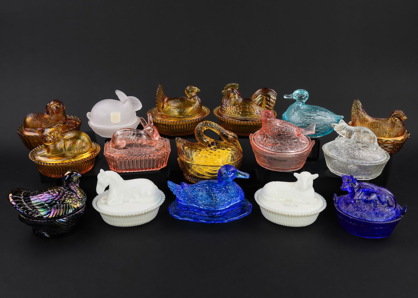 16 Pattern Glass Nesting Animal Figural Dishes (1 of 5)
