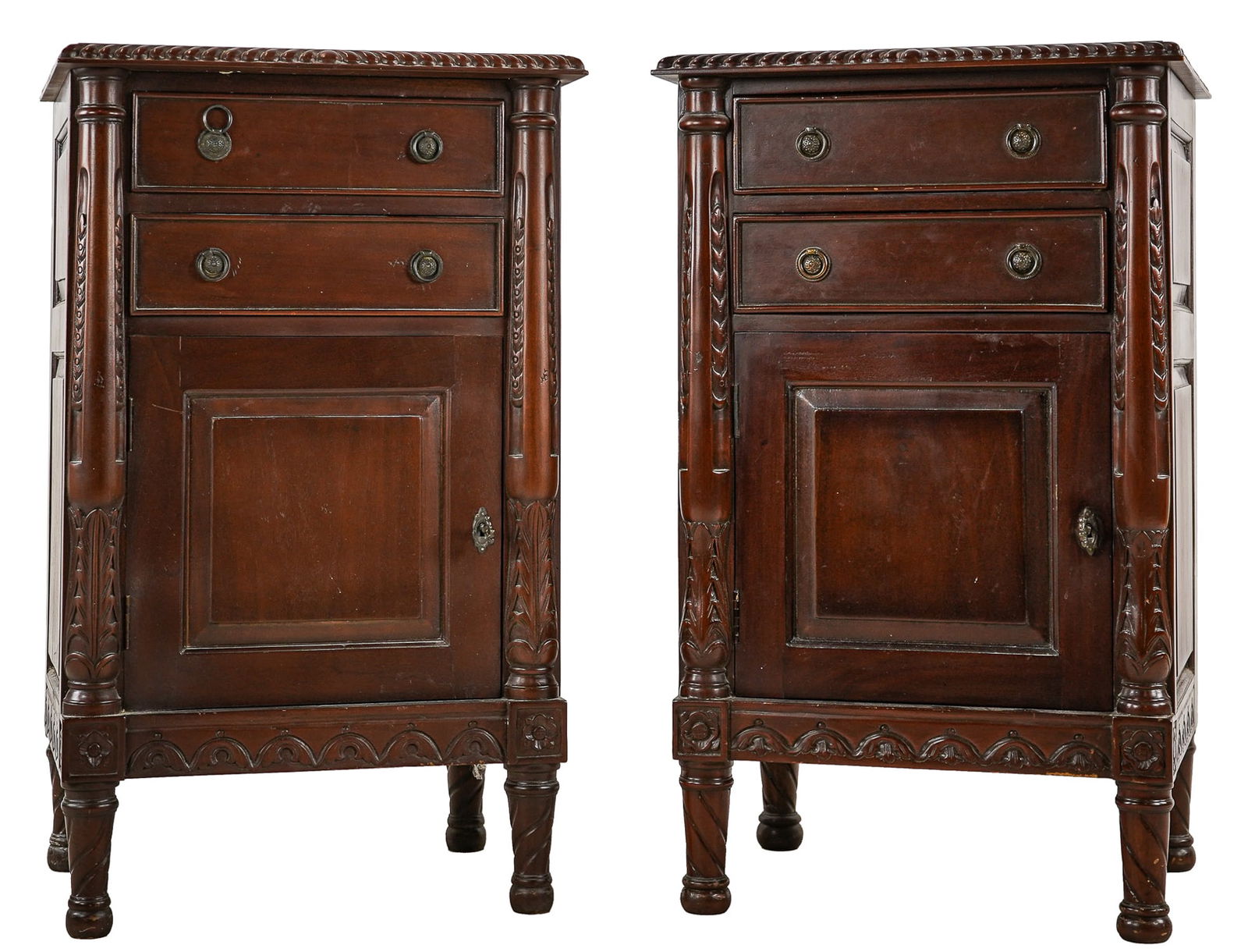 Pair of Carved Mahogany Nightstands (1 of 6)