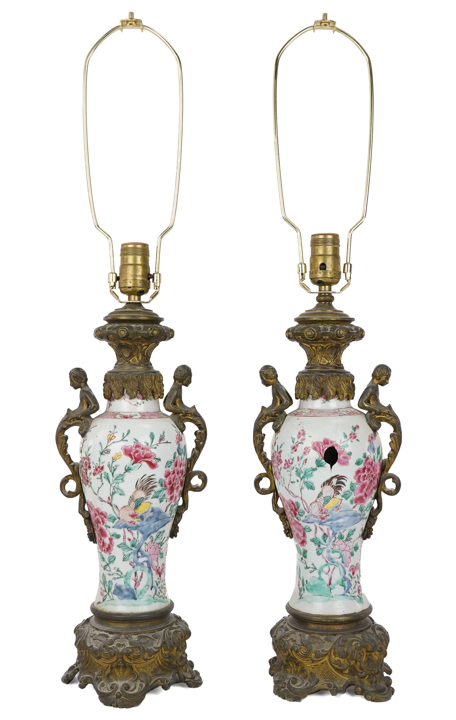 Pair of Chinese Famille Rose Vase/Lamps (1 of 4)
