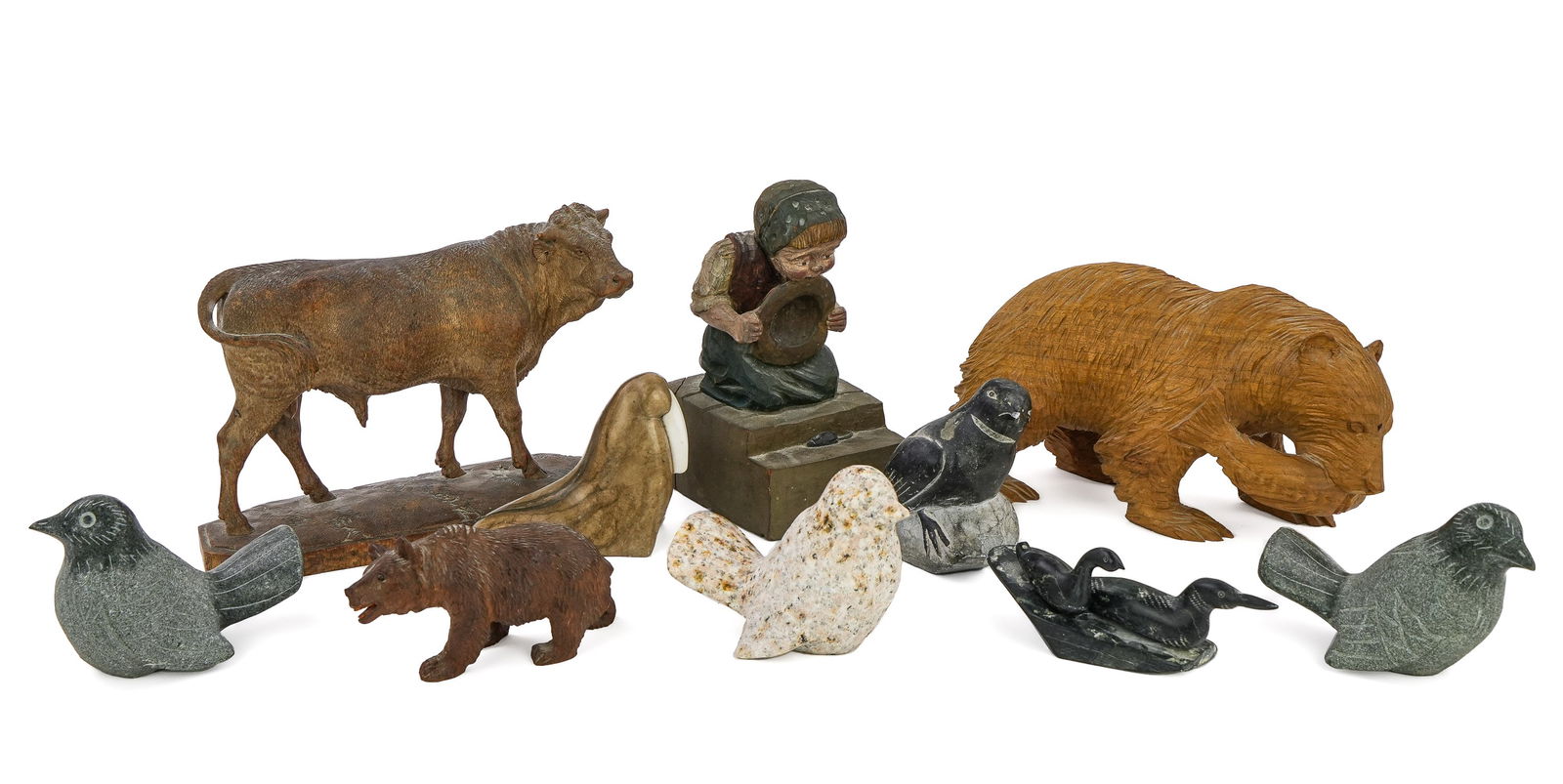 Group of Wood, Stone Carved Animal Figures (1 of 6)