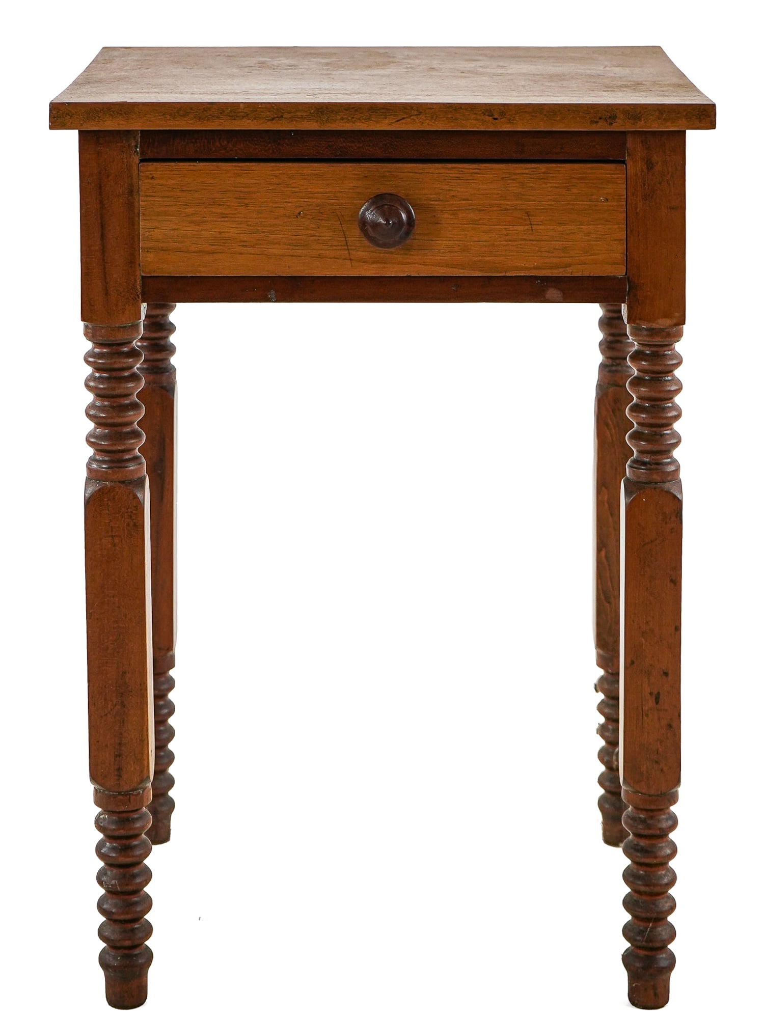 19th c Spool and Block Turned One Drawer Cherry Stand (1 of 5)