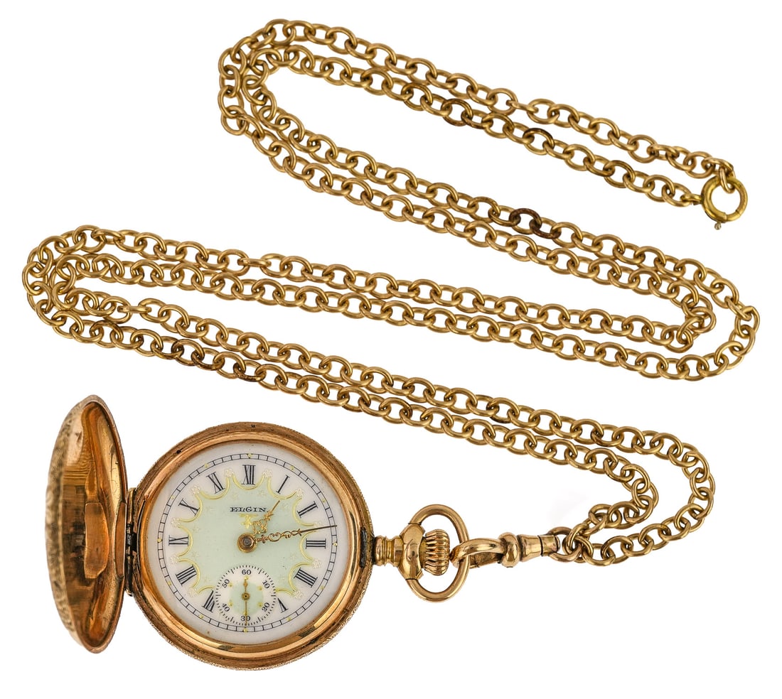 Ladies Elgin 14k Pocket Watch & Chain (1 of 6)