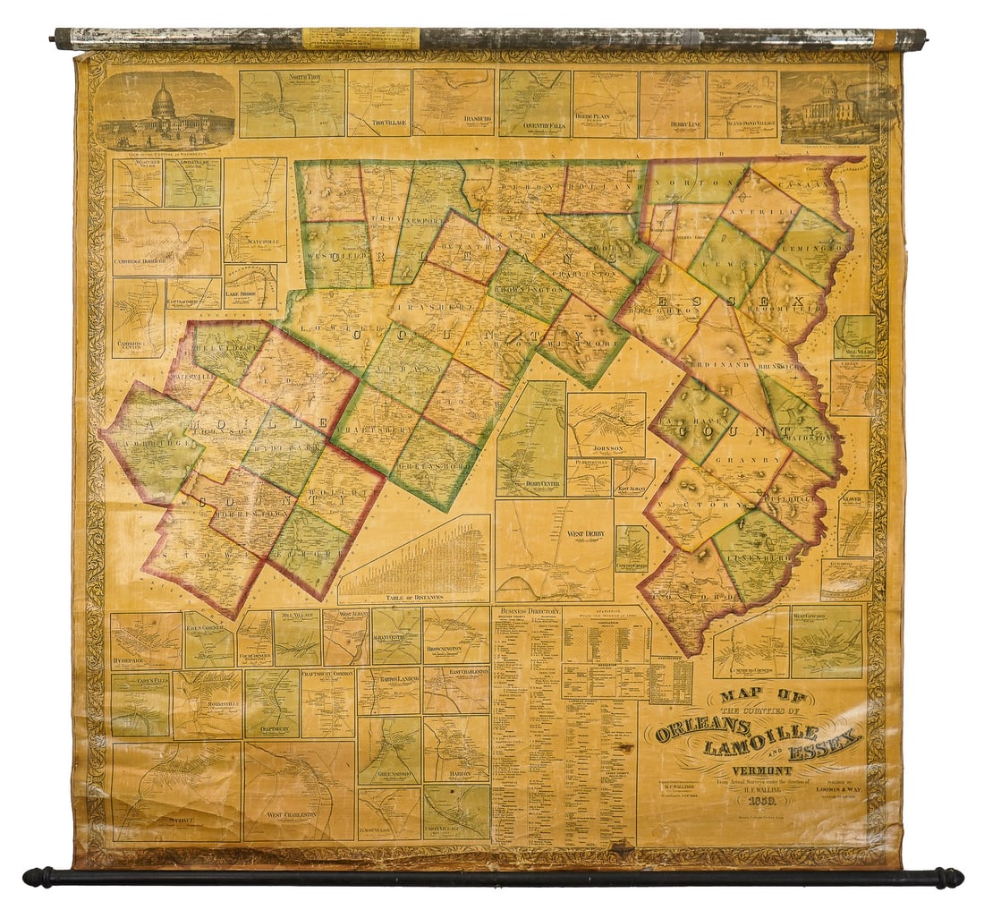 1859 Walling Map of Orleans, Lamoille, Essex VT (1 of 1)