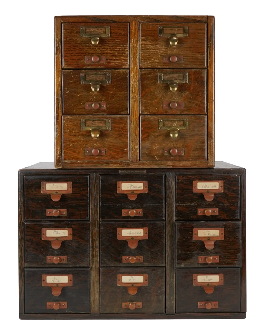 2 Quartersawn Oak Card Catalog Index Files (1 of 5)