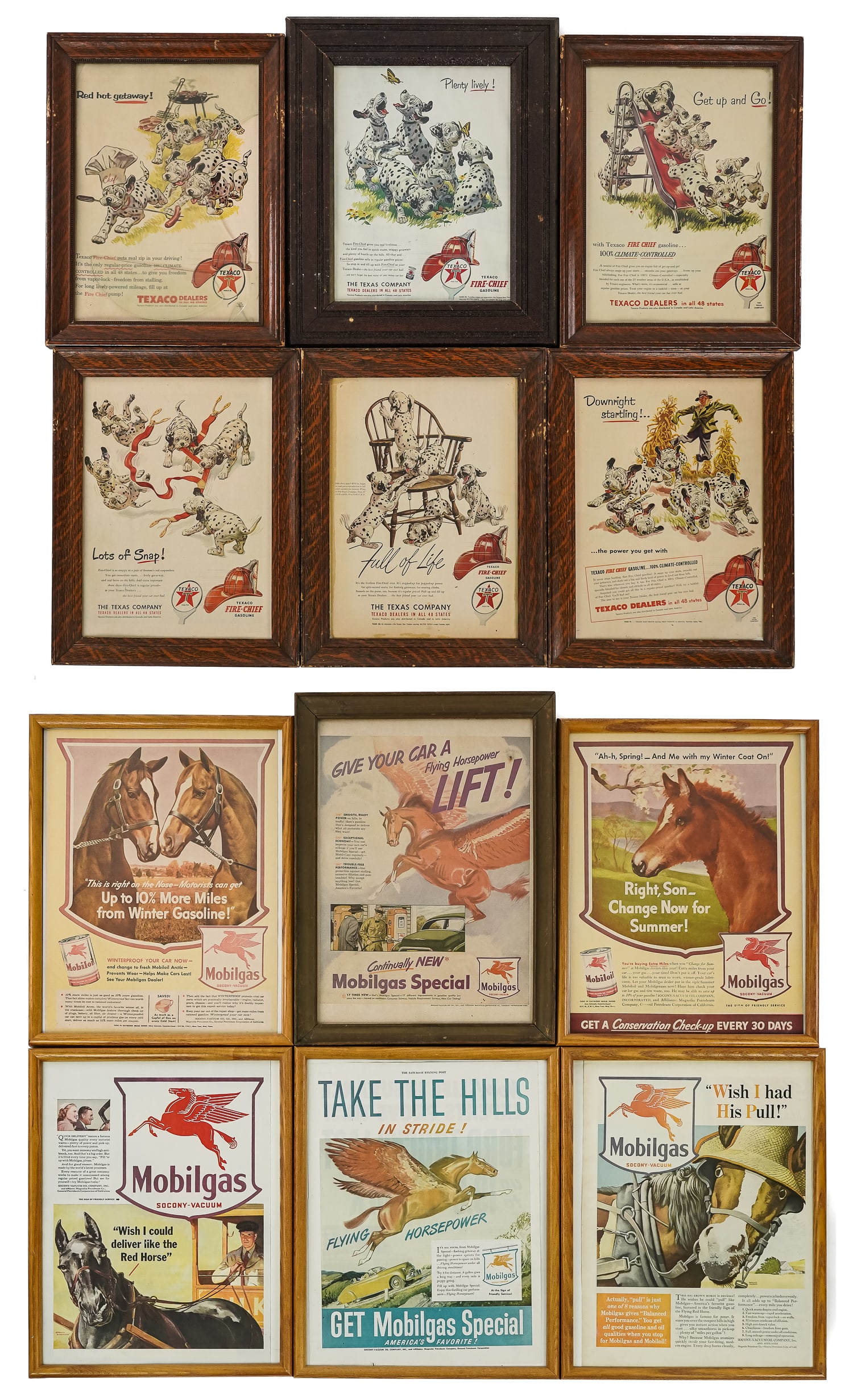 Vintage Petroliana Framed Advertising: Vintage petroliana framed advertising (12 pcs), most 14" x 11"