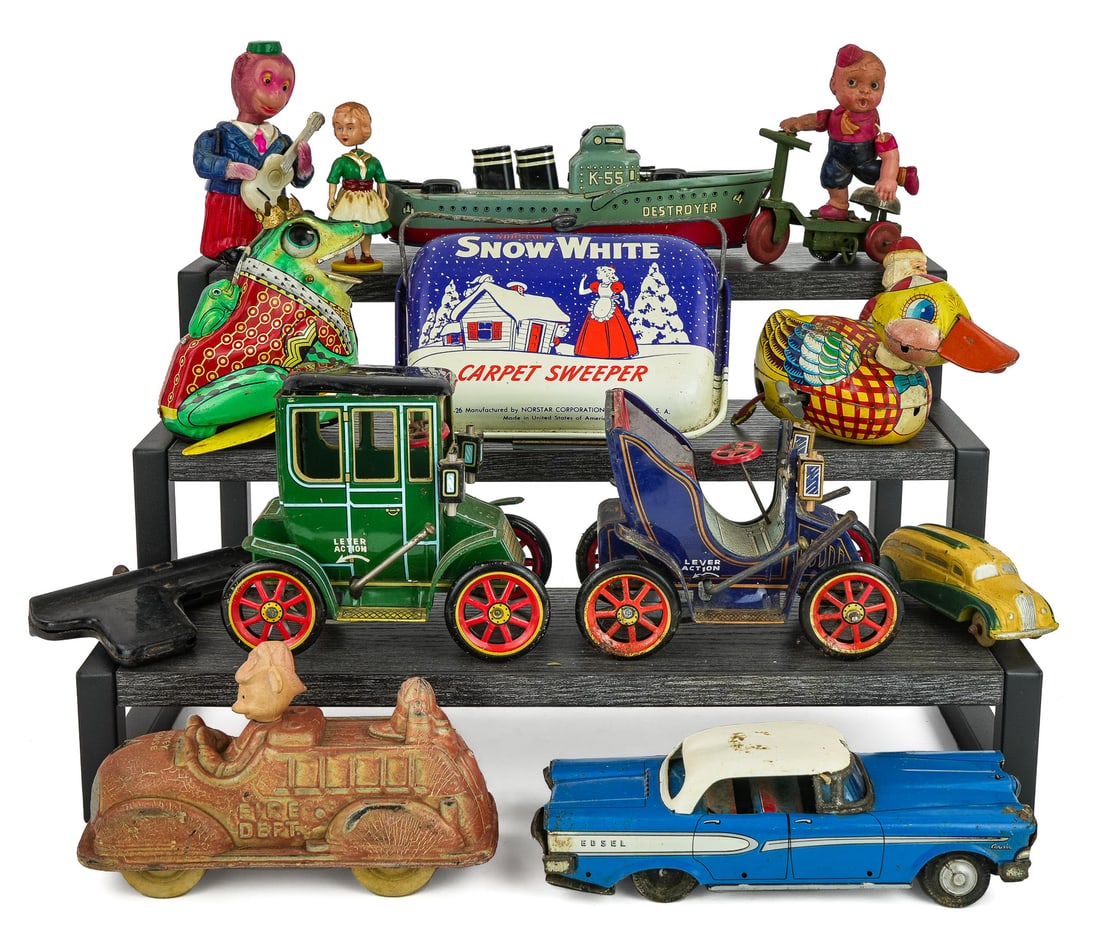 Tin Litho, Friction, Wind-Up Toys: Tin litho, friction, wind-up toys, rubber, celluloid, etc