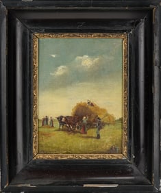 19th c German School Hay scene signed M Kingmayr