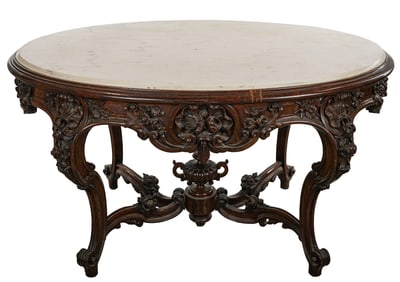 Fine Rosewood Marble Top Rococo Center Table
