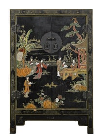 Fine Chinese Lacquered & Jade 2 Door Cabinet