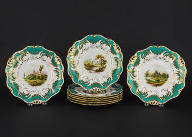 8 Davenport Porcelain Scenic Painted Plates