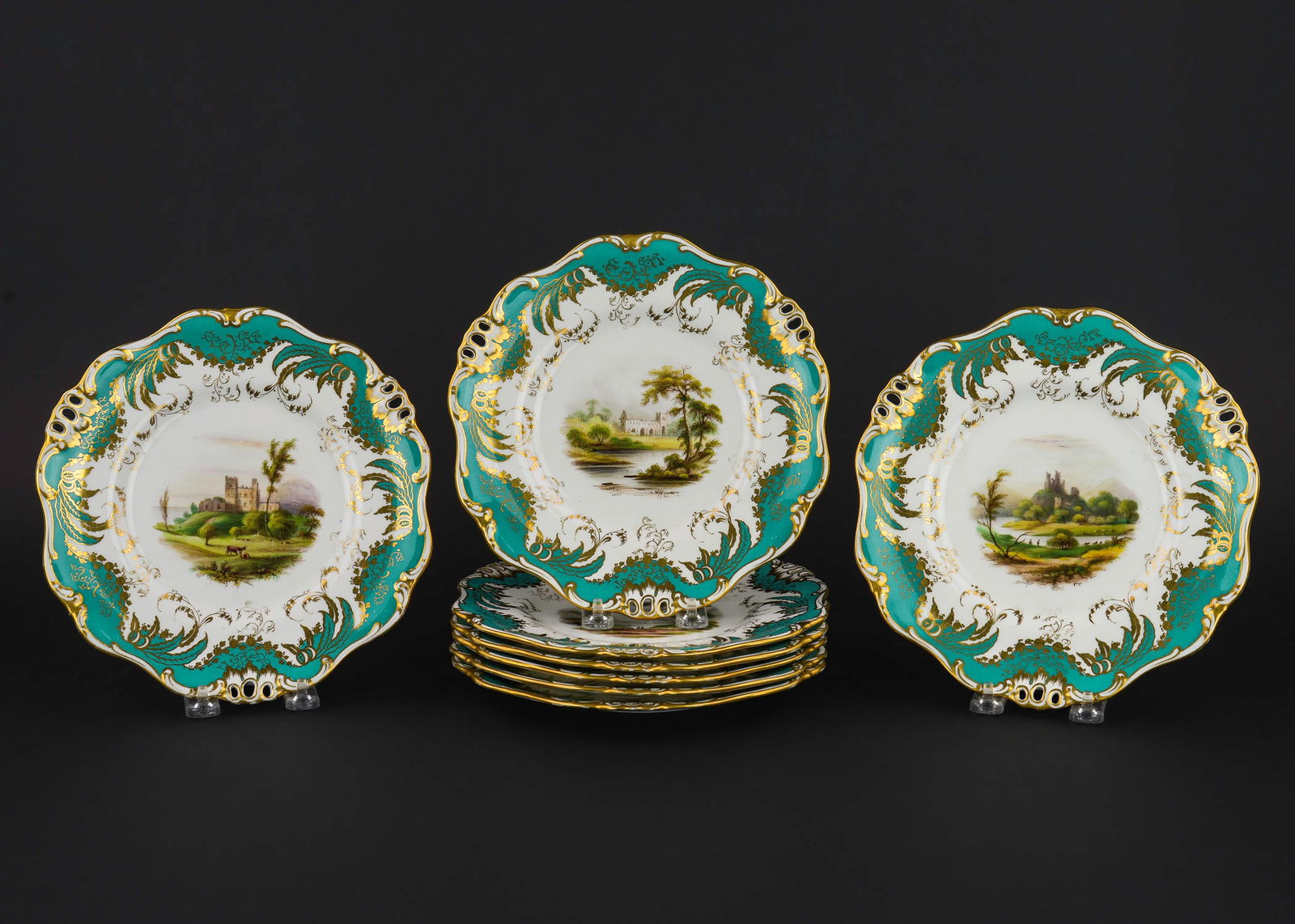 8 Davenport Porcelain Scenic Painted Plates (1 of 4)