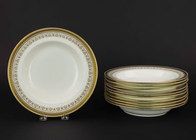 11 Cauldon Gilt Grecian Motif Soup Bowls