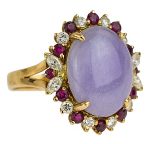 Lavender Jade, Diamond & Ruby Ring