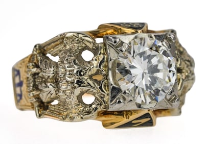 3 CT Diamond Yellow & White Gold Masonic Ring