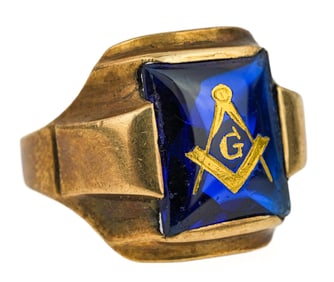 Masonic 10k & Blue Stone Ring