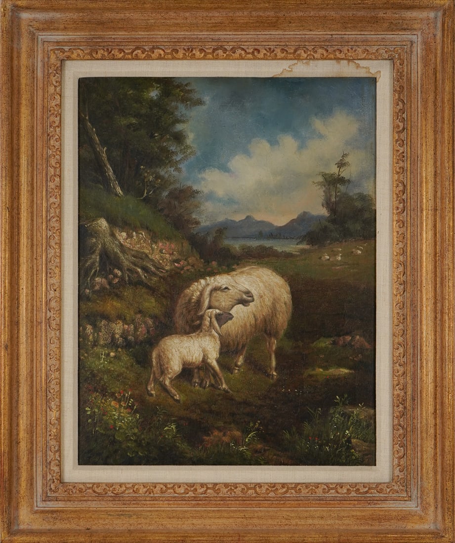 Early 19th c Scottish genre scene of two sheep (1 of 4)