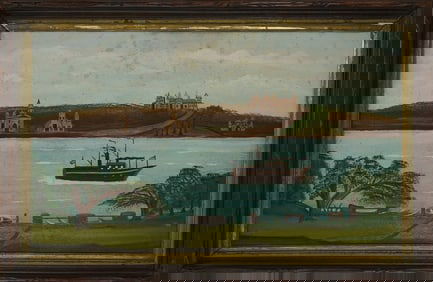 Primitive riverboat scene on board