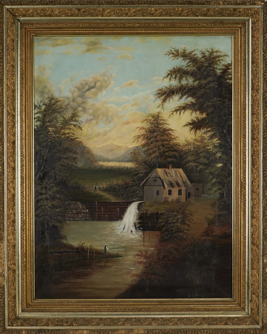 19th c Pastoral with cottage and dam (1 of 4)