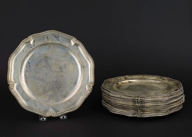 Twelve 1763 London Sterling Dinner Plates