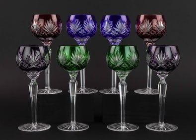 Set of 8 Crystal Cut To Clear Wine Goblets